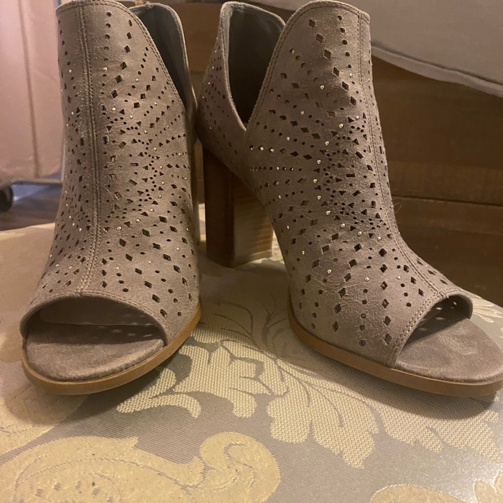 Taupe open toe booties